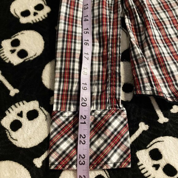 JACOB Black red white plaid button-down shirt ~ Vintage Y2K SMALL MEDIUM blouse - Picture 12 of 16